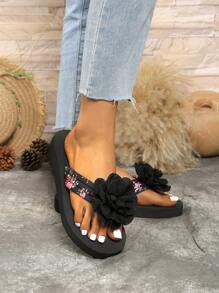 Tongs pour femmes à fleurs minuscules faites à la main avec nœud, tongs femmes pour plage
