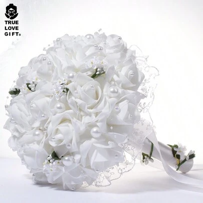 1 bó hoa cưới trang trí ngọc trai, phụ kiện chụp ảnh cưới lãng mạn, bó hoa cho phù dâu.