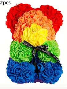 2/1 Pc, 9.25*15.5inch Rose Teddy Bear Decoration, Miniature Foam Bear Cute Home Decor, Romantic Artificial Flower Design, Suitable For Valentine's Day, Wedding, Birthday, Window Display, Desktop Decor, Perfect Gift For Family & Friends Gifts Graduation