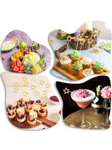 10pcs Gold & Silver Star Bamboo Skewers, 5.5 Inch Long Cocktail Fruit And Food Picks, Party Supplies For New Year, Birthday Celebrations, Holiday Events, Appetizers, Food And Drink Decoration, General Festive Party Tableware, Suitable For Desserts And Fruits