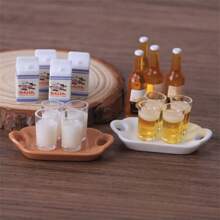 Mini Milk Cup, Milk Carton, Beer Cup, Beer Bottle, Realistic Miniature Dollhouse Decor, DIY Resin Craft Accessories, Pretend Play Home Ornaments, Home Decor