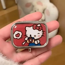 Sanrio 1 Piece Sanrio Hello Kitty Mini Medicine/Jewelry Box With HD Mirror - Medicine Separation Box, Valuable Item Storage Box. Cute Cartoon Travel Storage Box, Stainless Steel Structure, Lockable Design. Christmas Gift Back To School
