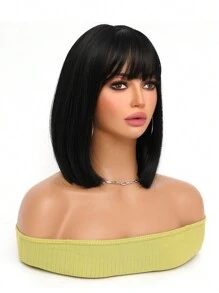 Black Wig Short Bob Wig Women Short Straight Hair Natural Look Costume Wig With Bangs Soft Natural Synthetic Heat Resistant Wig For Party Cosplay Halloween Christmas Wig Carnival 12 Inch Easily Wear