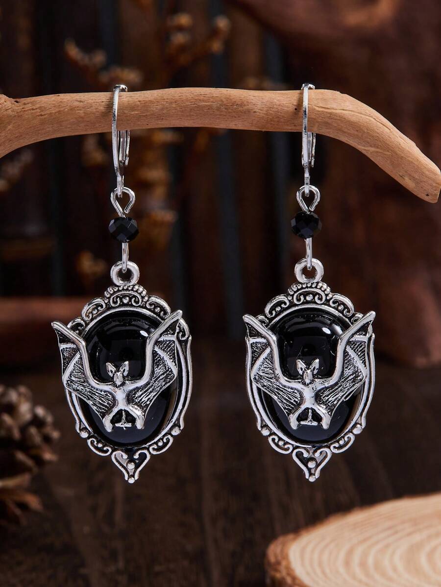 1 Cặp Hoa tai MONLOTTI phong cách Gothic, Thiết kế đá quý giả màu đen độc đáo và hình con dơi, Phụ kiện trang sức cổ điển, Trang sức cho cặp đôi/phụ nữ, Thích hợp để đeo hàng ngày, Ngày lễ, Đám cưới và Tiệc tùng/Quà tặng trang sức - màu đen - Xem 1