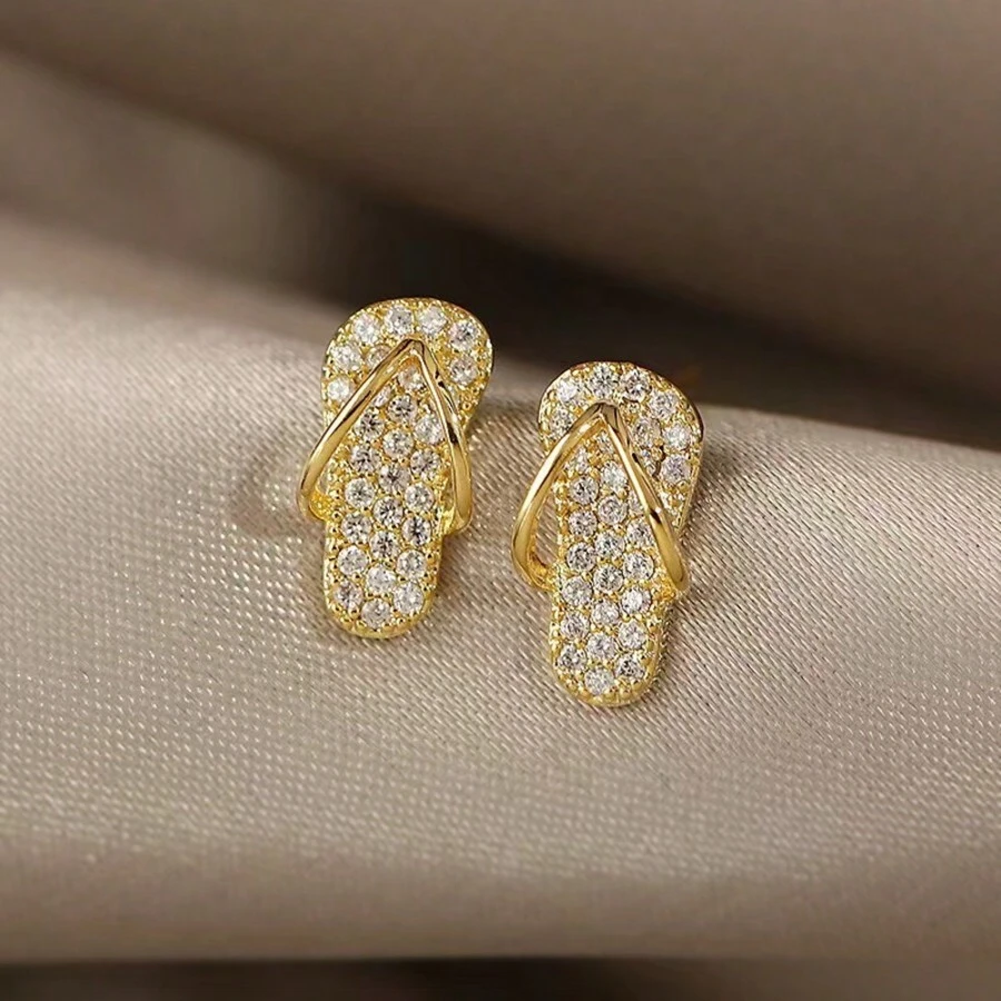 2pcs Minimalist Chic Mini Slippers, Jewelry Earring Style, Suitable For Everyday Wear For Women - Gold - View 1