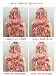 Perruque synthétique à mèches papillon de 26 pouces, perruque bouclée longue rose avec franges, cheveux en fibre synthétique, perruque de remplacement de cheveux pour femmes et filles, perruque synthétique sans dentelle