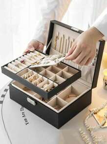 1个多层首饰收纳盒，大容量，可收纳项链、戒指、耳环和其他饰品，女士礼物，圣诞礼物，女士送礼佳品 - 彩色 - 查看 8