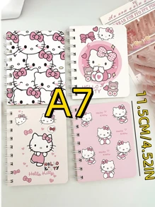 Sanrio A5/A7 - 4 Stück/3 Stück/2 Stück/1 Stück - 11,5 cm * 9 cm Sanrio - Hello Kitty süßes Spiralbuch - A7 Notizbuch - geeignet für mobiles Bürowork, Büro, Studentengeschenke