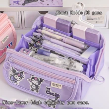 Sanrio Sanrio Kawaii Hello Kitty & Kuromi & Cinnamoroll & Melody Licensed 9-Layer Large Capacity Pencil Case,2025 Back To School Essential,Summer Travel/Dorm Room/Office Desk,School Supplies Upgrade,Extra Large Capacity For Pens/Art Supplies/Cosmetics,Waterproof Multi-Layer Internal Multi-Pocket Pencil Case,Back To School,School Supplies,Pencil Pouch,School Bag