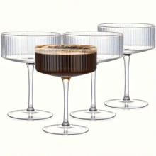 4 pezzi di bicchieri vintage da 10 once soffiati a mano Montex, bicchieri rigati per martini espresso, champagne, cosmopolitan per feste