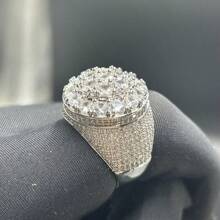 European And American Hip-Hop Style 3-Circle Zirconia Unique Ring, Shiny Brass Fully Zirconia Hiphop Jewelry