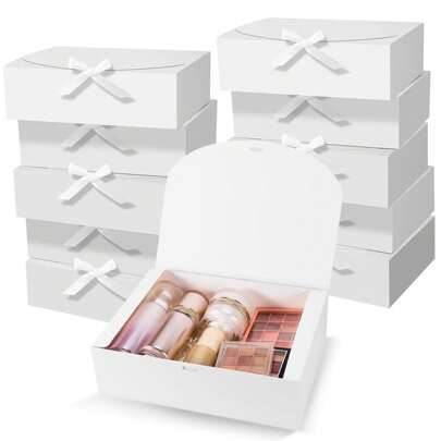 1/5 件装带盖礼盒，白色礼盒，尺寸 10.6 x 7.8 x 3.1 英寸，配白色丝带，可用作伴娘邀请礼盒、婚礼礼物、生日礼物、派对礼物、装饰品、情人节礼物、新娘礼盒