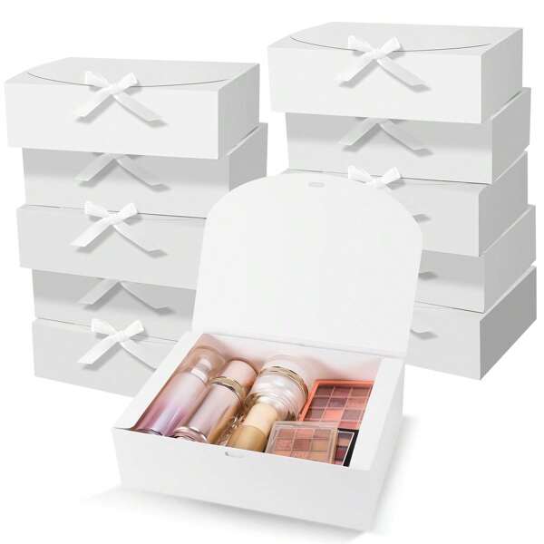 1/5 Stücke Geschenkbox mit Deckel, weiße Geschenkbox, 10,6 x 7,8 x 3,1 Zoll, Brautjungfern-Antragsbox mit weißer Schleife für Hochzeitsgeschenke, Geburtstagsgeschenke, Partygeschenke, Dekorationen, Valentinstagsgeschenke, Brautgeschenkboxen zum Valentinstag