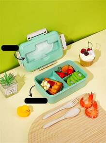 1pc Bento Box Lunch Box With Fork And Spoon, Home Use Meal Prep Container, Microwave Safe For Students And Working Adults