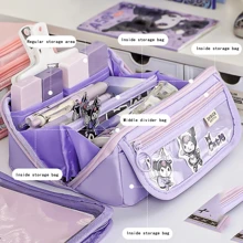 Sanrio Sanrio Kawaii Hello Kitty & Kuromi & Cinnamoroll & Melody Licensed 9-Layer Large Capacity Pencil Case,2025 Back To School Essential,Summer Travel/Dorm Room/Office Desk,School Supplies Upgrade,Extra Large Capacity For Pens/Art Supplies/Cosmetics,Waterproof Multi-Layer Internal Multi-Pocket Pencil Case,Back To School,School Supplies,Pencil Pouch,School Bag