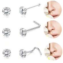 4pcs Mini Nose Rings, Star, Heart, Round, Square Shapes Embedded With White Zirconia, Simple & Elegant Design, Non-Magnetic, Suitable For Nose Bone And Septum Piercing, Multi-Purpose Accessories Suitable For Daily, Party Wear And Valentine's Day Gift, All Season