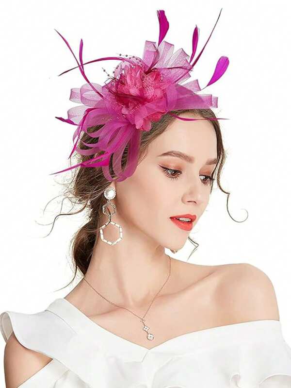 1pc White Fascinator Hats For Women, Suitable For Tea Party, Horse Racing, Birthday Party, Beach Party, Family Gathering, Daily Wear, Dual-Use Hair Clip & Hair Band Valentines