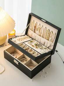 1个多层首饰收纳盒，大容量，可收纳项链、戒指、耳环和其他饰品，女士礼物，圣诞礼物，女士送礼佳品 - 彩色 - 查看 2