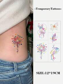 1 件 Y2K 风格临时纹身纸，采用极简主义设计 - 多巴胺、粉红蝴蝶、蝴蝶结、海豚，适合学校、日常、派对