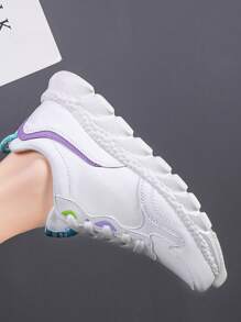1 Pair Women Waterproof Leather Look Casual Sports Shoes, Summer New Fashion Lightweight Breathable Athletic Running Sneakers, Pure White - White - View 5
