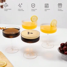 4 pezzi di bicchieri vintage da 10 once soffiati a mano Montex, bicchieri rigati per martini espresso, champagne, cosmopolitan per feste
