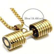 1件男士時尚啞鈴健身不銹鋼吊墜項鍊 - 銀色 - 查看 5