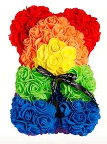 2/1 Pc, 9.25*15.5inch Rose Teddy Bear Decoration, Miniature Foam Bear Cute Home Decor, Romantic Artificial Flower Design, Suitable For Valentine's Day, Wedding, Birthday, Window Display, Desktop Decor, Perfect Gift For Family & Friends Gifts Graduation