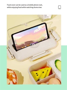 1pc Bento Box Lunch Box With Fork And Spoon, Home Use Meal Prep Container, Microwave Safe For Students And Working Adults