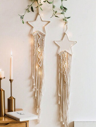 1 件手工编织星月挂毯，开斋节装饰挂饰，家居装饰，适用于窗户、家庭花园、圣诞节假期婚礼、流苏窗帘、卧室装饰、吊坠、装饰悬挂婚礼道具、派对装饰用品、装饰道具