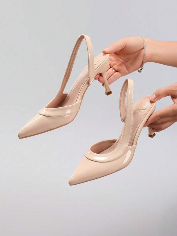 Women's Fashion Glossy PU Leather Pointed Toe Sexy Elegant Strap Kitten Heel Sandals