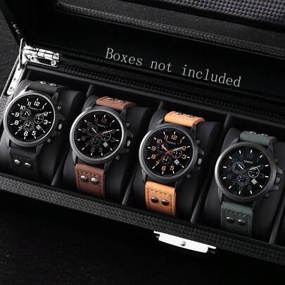 4pcs/Set Student Sports Analog Quartz Watches, Fashion Casual Calendar Dial, Best Gift For Father On Christmas, New Year, Valentine's Day (No Box)