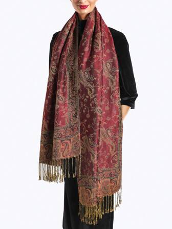 1pc נשים רב צבעים וינטג' אקארד פייזלי בוהו ארוך טאסל עמיד לרוח צעיף גדול צעיף מתאים לטיולים יומיומיים ללבוש לשמלה