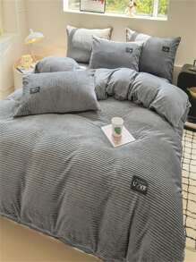 1pc Plush Thick Down Comforter Cover Set, Solid Color Patchwork Gray Warm Bedding Suit For Autumn/Winter - Soft, Fluffy, Skin-Friendly Down Duvet Cover, Suitable For Bedroom And Guest Room - Silver Gray - View 4