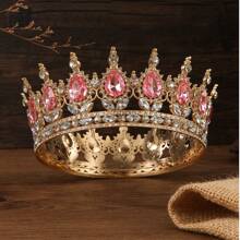 1pc/ Gold Drop Bridal Round Tiara, Suitable For Wedding Dress Decorative Tiara, Party Tiara, Birthday Cake Top Decoration, Bouquet Decoration