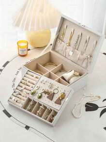 1个多层首饰收纳盒，大容量，可收纳项链、戒指、耳环和其他饰品，女士礼物，圣诞礼物，女士送礼佳品 - 彩色 - 查看 5