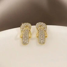 2pcs Minimalist Chic Mini Slippers, Jewelry Earring Style, Suitable For Everyday Wear For Women - Gold - View 5