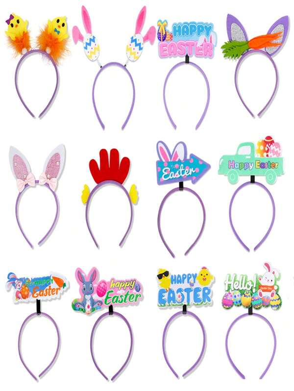 1pc Cute Cartoon Rabbit & Chick Headband, Decoração de festa temática de Páscoa, Faixa de cabeça de orelha de coelho - Cocar de festa temática de Páscoa criativo de plástico, essencial para uma Páscoa alegre! Acessório de cabeça criativo para aumentar a atmosfera do feriado