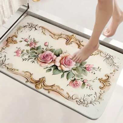 1 Stück blassgelbe Palast Badezimmermatte, dekorative Küchenmatte, wasserabsorbierend, schnelltrocknend und rutschfest, geeignet für Badezimmer, Küche und Schlafzimmer, Badezimmerdekoration, Heimtextilien, Badezimmerteppich, Bodenbelag, Outdoor-Teppich, Türmatte, Herbstdekoration, Badezimmeraccessoires, Rückkehr zur Schule, Eingangsbereichsdekoration