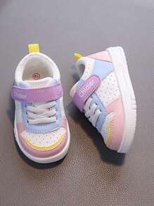 New Style Hook And Loop Design Fashionable Casual Sports White Shoes, PU Leather Upper Waterproof TPR Soft Sole Anti-Slip Comfortable Infant & Toddler Walking Shoes, 1 Pair Suitable For 1-4 Years Old Boys And Girls, Indoor/Outdoor, All Seasons