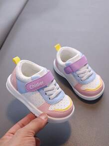 New Style Hook And Loop Design Fashionable Casual Sports White Shoes, PU Leather Upper Waterproof TPR Soft Sole Anti-Slip Comfortable Infant & Toddler Walking Shoes, 1 Pair Suitable For 1-4 Years Old Boys And Girls, Indoor/Outdoor, All Seasons