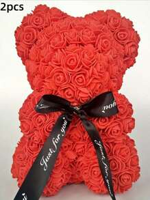 2/1 Pc, 9.25*15.5inch Rose Teddy Bear Decoration, Miniature Foam Bear Cute Home Decor, Romantic Artificial Flower Design, Suitable For Valentine's Day, Wedding, Birthday, Window Display, Desktop Decor, Perfect Gift For Family & Friends Gifts Graduation