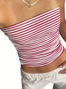 Women's Crop Tube Tops Tight Fitted Sleeveless Strapless Off Shoulder Backless Tops Shirt For Party Club - Đỏ - Xem 3