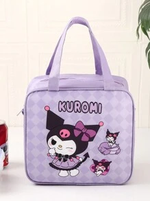 Sanrio Borsa termica per il pranzo con personaggio cartoni animati Kuromi - Borsa isolante impermeabile in tela con simpatico design kawaii, perfetta come borsa da viaggio per donne e ragazze, in cucina, come regalo di Natale o per il ritorno a scuola