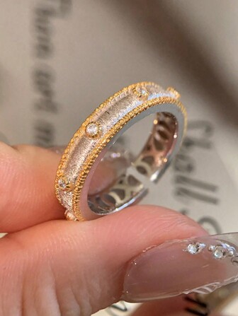 1 قطعة خاتم مرصع بالماس ذو تصميم مخطط فرنسي فاخر على طراز القصر، تصميم راقي مناسب للاستخدام اليومي للسيدات