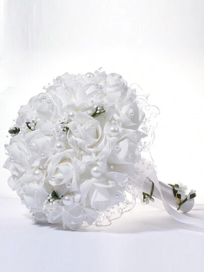 1 bó hoa cưới trang trí ngọc trai, phụ kiện chụp ảnh cưới lãng mạn, bó hoa cho phù dâu.