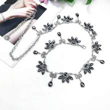 1pc Rhinestone Flower Embellished Glitter Tassel Metal Waist Chain, Elegant Accessory Suitable For Young Girls Going On Dates And Parties - Glass Rhinestones - View 4