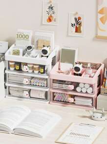 1pc Desktop Storage Box With Drawers, Organizer For Children Hair Accessories, Stationery, Toys, Pen Holder, Rack - Pink - View 6