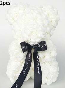2/1 Pc, 9.25*15.5inch Rose Teddy Bear Decoration, Miniature Foam Bear Cute Home Decor, Romantic Artificial Flower Design, Suitable For Valentine's Day, Wedding, Birthday, Window Display, Desktop Decor, Perfect Gift For Family & Friends Gifts Graduation
