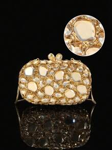 1件闪亮优雅晚宴手提包，奢华女士水晶手拿包，时尚口红香水手提包，精致闪耀水晶装饰手提包，全手工金属钻石手拿包，适合贵妇出席派对、盛会、聚会和宴会。 - 金色 - 查看 7