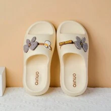 女士户外拖鞋，超厚底时尚沙滩拖鞋，舒适厚底，时尚一脚蹬室内/户外家居拖鞋，防滑浴室拖鞋，娇小女性的高跟增高鞋 - 米色 - 查看 5